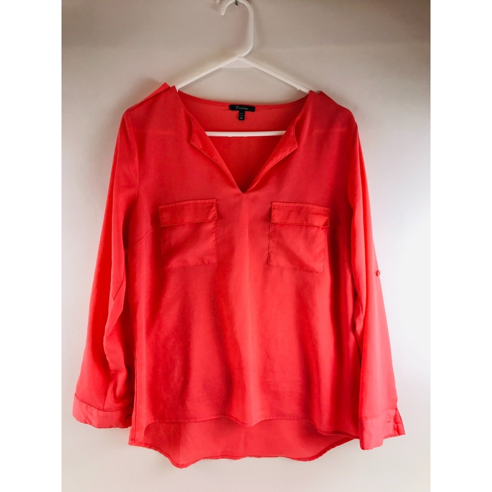 Momteau Shirt Women's Size Medium Pink Sheer Long Sleeve Pockets Pocket Flaps
